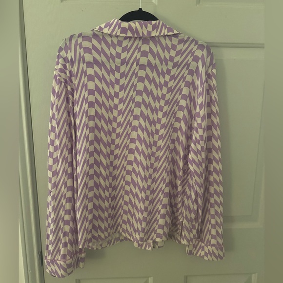 Anthropologie Lavender/Purple and White Geometric Button Down Long Sleeve Shirt - Picture 7 of 12